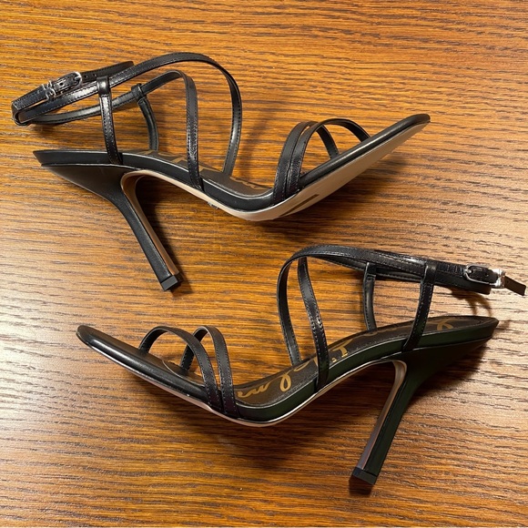 NWT | Sam Edelman Leanne Black Leather Ankle Strap Sandal Stiletto Heel - Picture 6 of 16